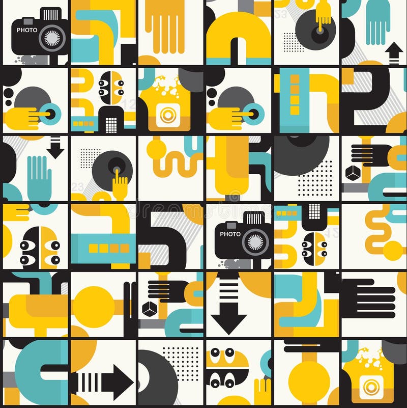 Photo man seamless pattern. Abstract vector illustration of photographer monster. Photo man seamless pattern. Abstract vector illustration of photographer monster.