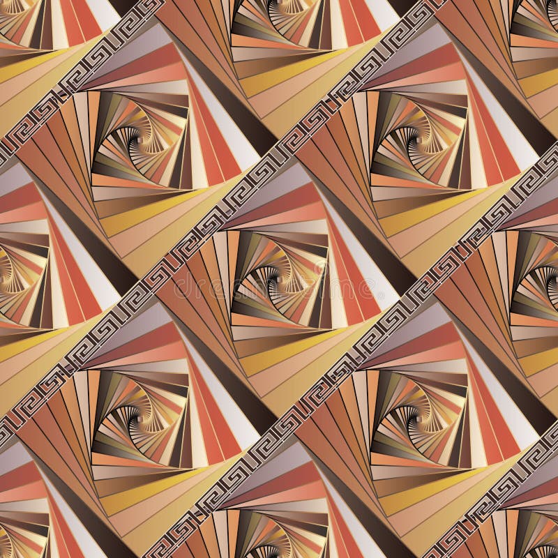 Sömlös modell för geometrisk färgrik randig grekisk vektor Sexhörnig formbakgrund för radiell spiral Modern repetitiontegelplatta stock illustrationer Sömlös modell för geometrisk färgrik randig grekisk vektor Sexhörnig formbakgrund för radiell spiral Modern repetitiontegelplatta stock illustrationer