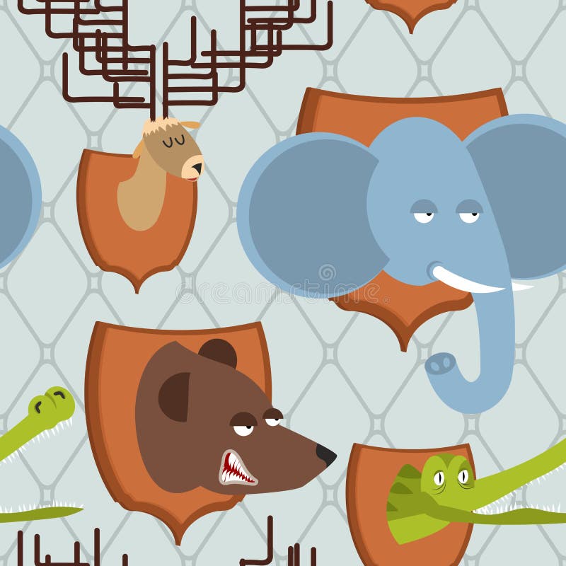 Sömlös modell för Head djur jägaretrofé Elefant och björn M vektor illustrationer Sömlös modell för Head djur jägaretrofé Elefant och björn M vektor illustrationer