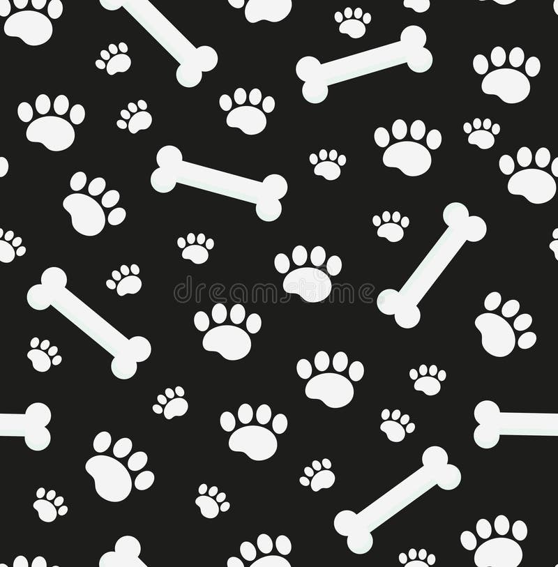 Dog bones seamless pattern. Bone and traces of puppy paws repetitive texture. Doggy endless background. Vector illustration. Dog bones seamless pattern. Bone and traces of puppy paws repetitive texture. Doggy endless background. Vector illustration