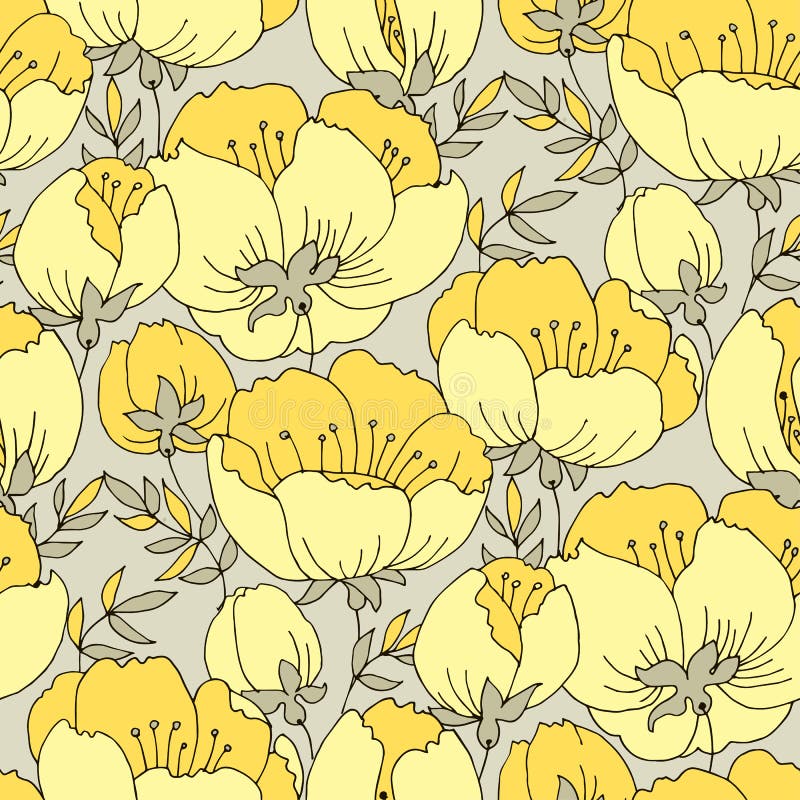 Sömlös modell för mjuk elegant gulingrosblomma stock illustrationer