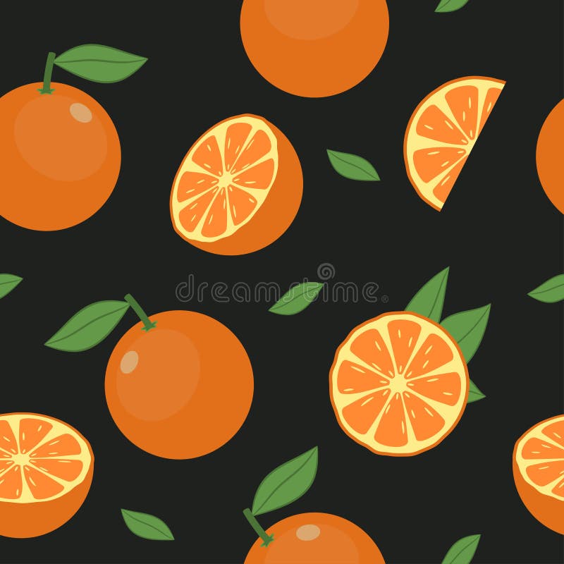 Sömlös modell för orange frukt Ny citrus med bladbakgrund vektor royaltyfri illustrationer