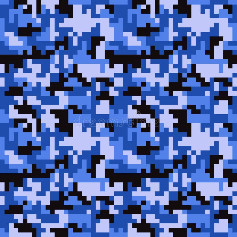 Sömlös modell för PIXELcamo Blå moderiktig kamouflage för mode för modig bransch stock illustrationer
