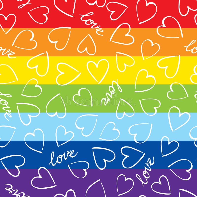 Love hand lettering and hearts on a rainbow pride background. Vector seamless pattern. Love hand lettering and hearts on a rainbow pride background. Vector seamless pattern.