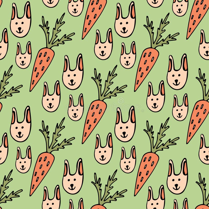 Sömlös modell för rolig tecknad film för barn eller easter bakgrund Kaniner och morötter stock illustrationer Sömlös modell för rolig tecknad film för barn eller easter bakgrund Kaniner och morötter stock illustrationer
