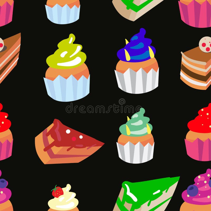 Sömlös modell för söt konfektvektor med olika kulöra muffin och kakor royaltyfri illustrationer Sömlös modell för söt konfektvektor med olika kulöra muffin och kakor royaltyfri illustrationer