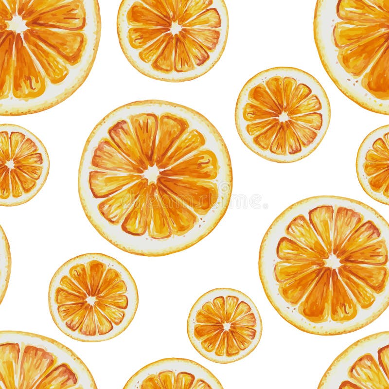 Sömlös modell för vattenfärg av orange fruktskivor stock illustrationer Sömlös modell för vattenfärg av orange fruktskivor stock illustrationer