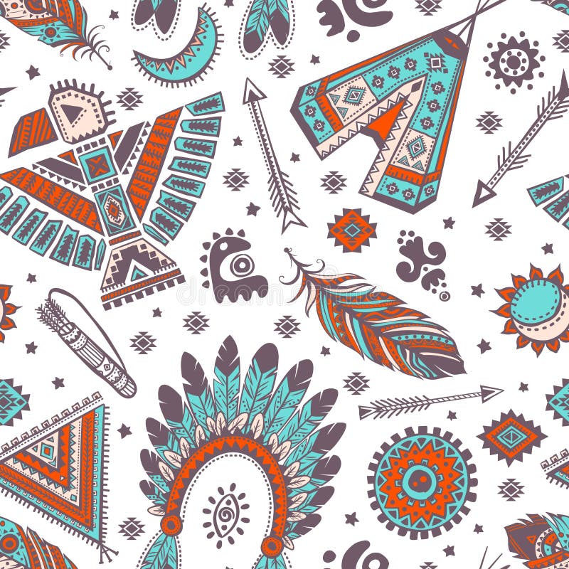 Sömlös modell för vektor med indianen stock illustrationer Sömlös modell för vektor med indianen stock illustrationer