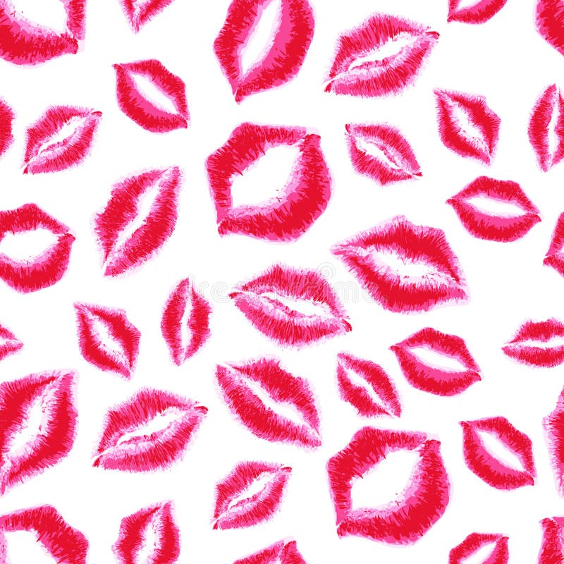 Sömlös modell för vektor med röda läppstiftkyssar Rosa kantvattenfärgbakgrund stock illustrationer Sömlös modell för vektor med röda läppstiftkyssar Rosa kantvattenfärgbakgrund stock illustrationer