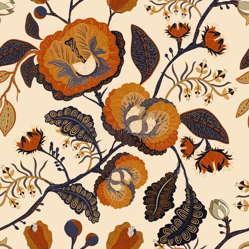 Sömlös modell för vektor med stiliserade blommor och växter Dekorativ stil tecknad blom- handwallpaper Blom- bakgrund vektor illustrationer
