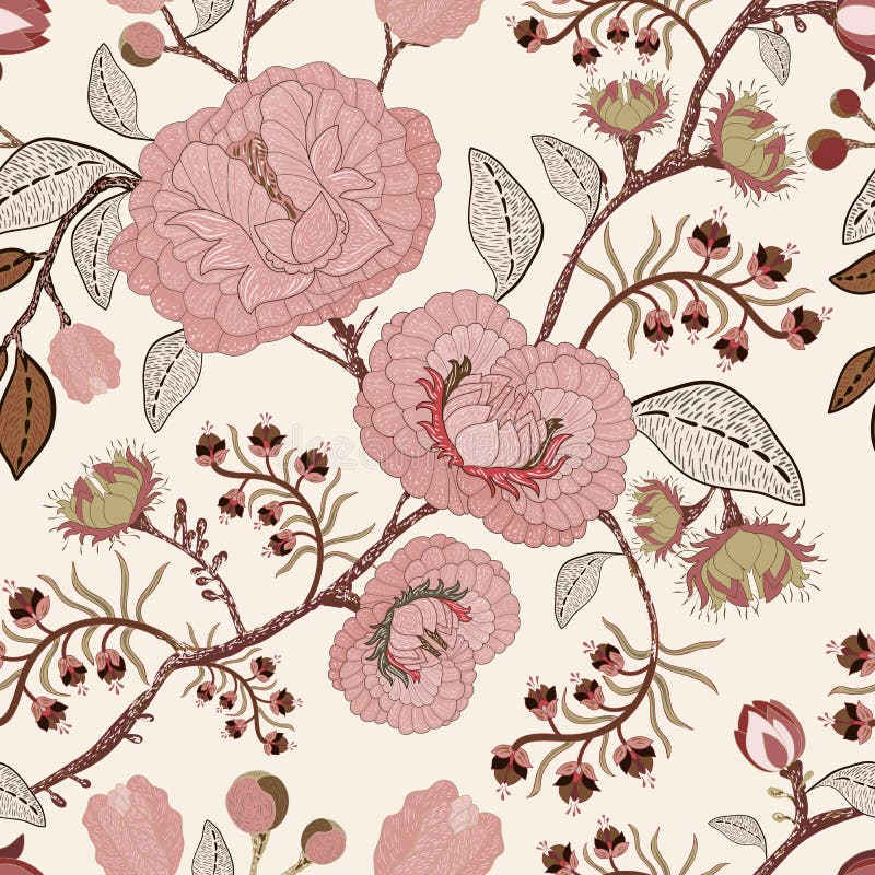 Sömlös modell för vektor med stiliserade blommor och växter Dekorativ stil tecknad blom- handwallpaper Blom- bakgrund vektor illustrationer