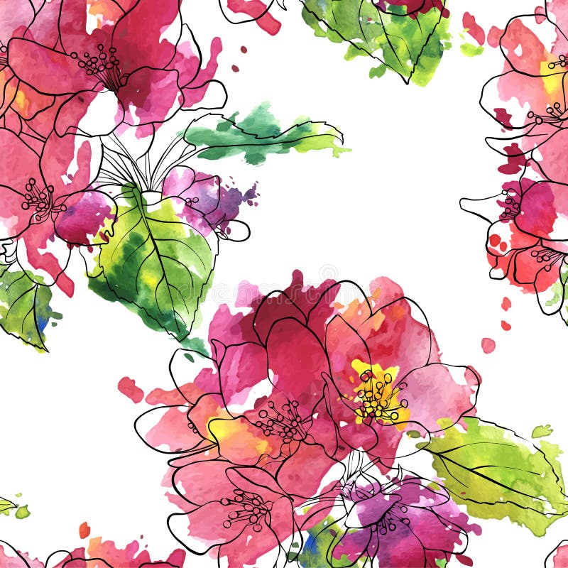 Sömlös modell för vektor med äppleblomningar royaltyfri illustrationer Sömlös modell för vektor med äppleblomningar royaltyfri illustrationer