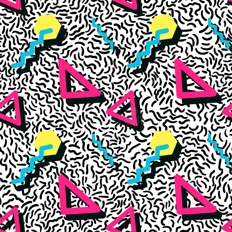 Sömlöst mönster i Memphis-stil stock illustrationer