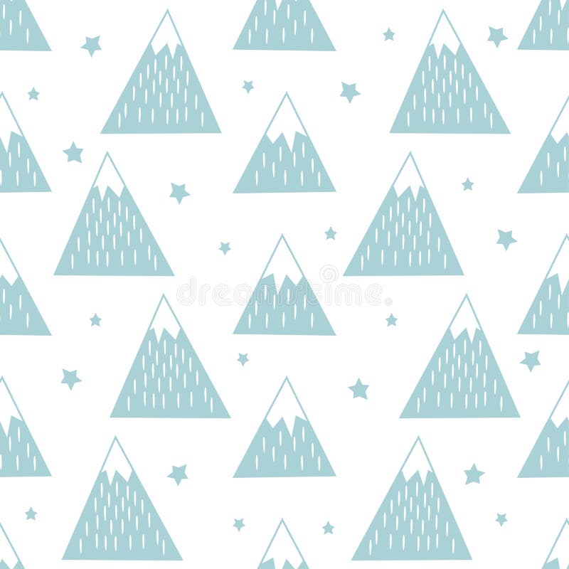 Sömlös modell med geometriska snöig berg och stjärnor stock illustrationer Sömlös modell med geometriska snöig berg och stjärnor stock illustrationer