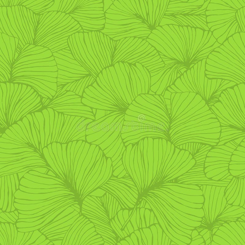 Sömlös modell med ginkgobilobasidor, texturerade hand drog översiktsbladåder stock illustrationer