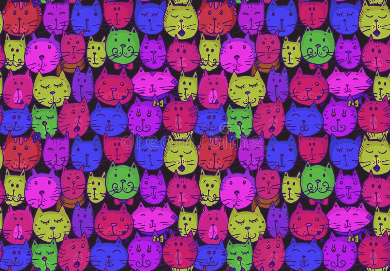 Sömlös modell med katts framsidor rolig bakgrund royaltyfri illustrationer Sömlös modell med katts framsidor rolig bakgrund royaltyfri illustrationer