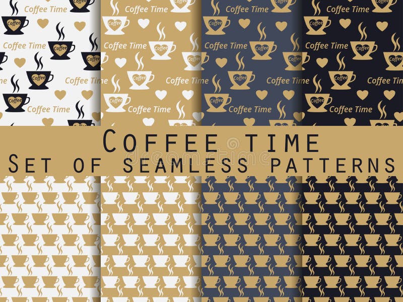 Sömlös modell med koppen kaffe modeller ställde in kaffe mer tid royaltyfri illustrationer Sömlös modell med koppen kaffe modeller ställde in kaffe mer tid royaltyfri illustrationer