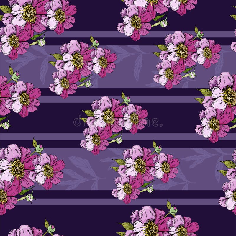 Sömlös modell med rosa buketter av blommor av pion- och stordiaremsor av sidor av pionen Handen dragit f?rgpulver skissar royaltyfri illustrationer Sömlös modell med rosa buketter av blommor av pion- och stordiaremsor av sidor av pionen Handen dragit f?rgpulver skissar royaltyfri illustrationer