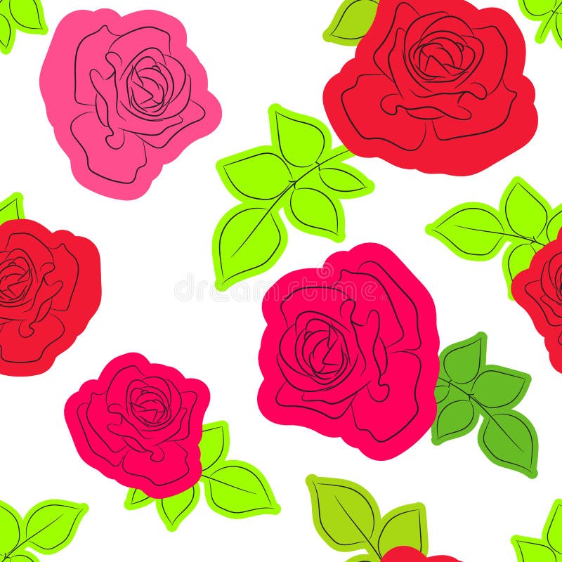 Sömlös modell med roskonturn Vektormodell för kudde- och kudde-, bandanna-, sjalett- eller sjaltygtryck blom- stock illustrationer Sömlös modell med roskonturn Vektormodell för kudde- och kudde-, bandanna-, sjalett- eller sjaltygtryck blom- stock illustrationer