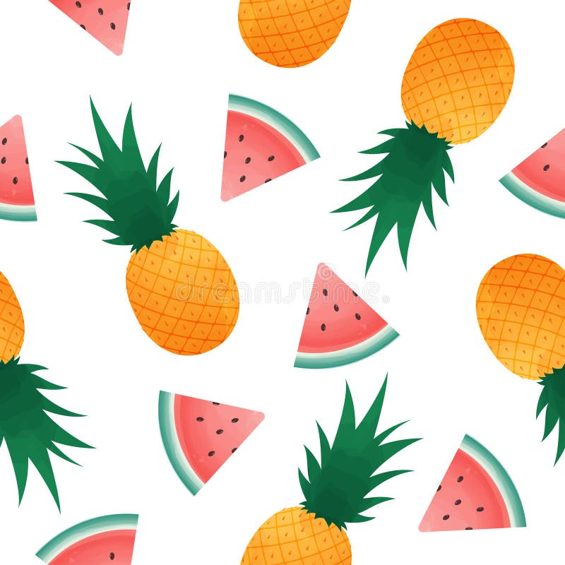 Sömlös modell med vattenmelonskivor och ananas Bakgrund för ny frukt för sommar royaltyfri illustrationer Sömlös modell med vattenmelonskivor och ananas Bakgrund för ny frukt för sommar royaltyfri illustrationer