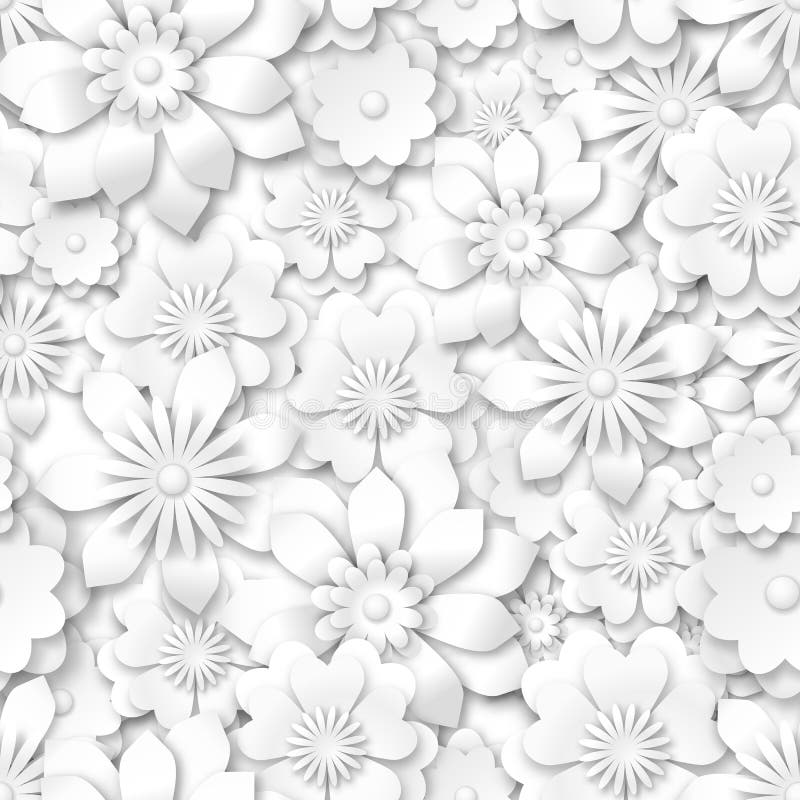 Sömlös modell - vita blommor med effekt 3d stock illustrationer Sömlös modell - vita blommor med effekt 3d stock illustrationer
