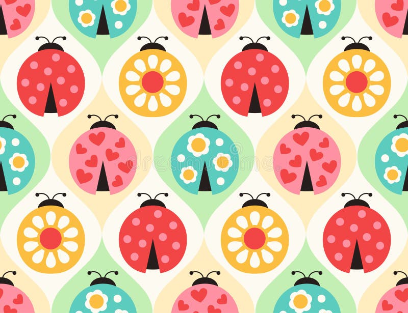 Sömlös nyckelpigakrypmodell stock illustrationer Sömlös nyckelpigakrypmodell stock illustrationer