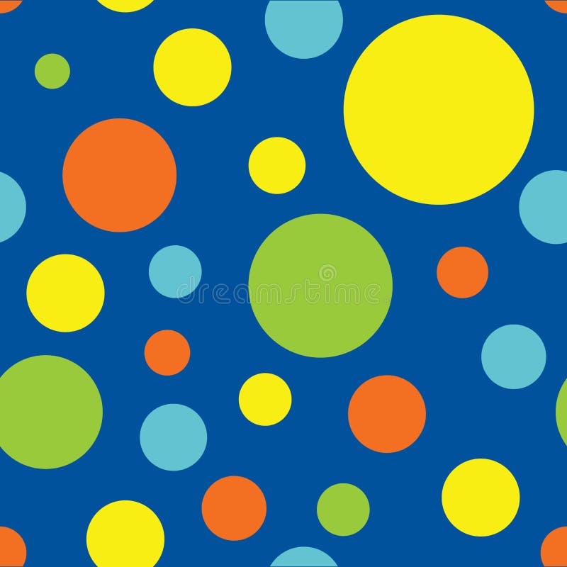 Sömlös polka Dot Pattern Background i blått, turkos, limefruktgräsplan, guling och apelsin royaltyfri illustrationer