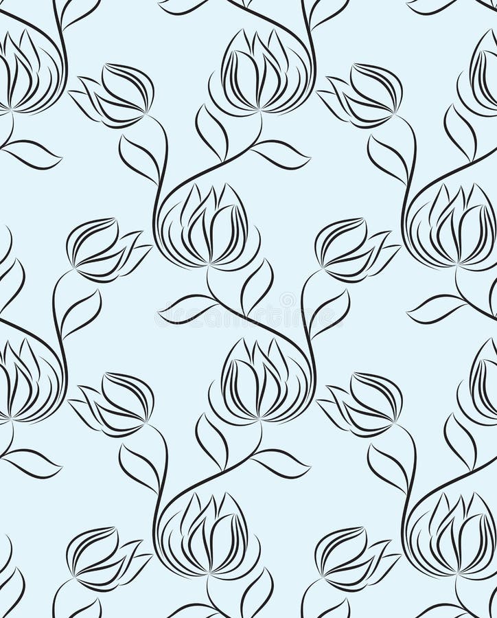 Sömlös svartvit abstrakt lotusblommablommamodell stock illustrationer