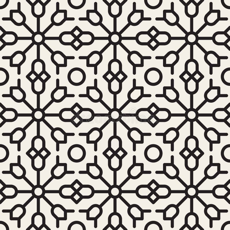 Sömlös svartvit geometrisk etnisk blom- linje prydnadmodell för vektor stock illustrationer