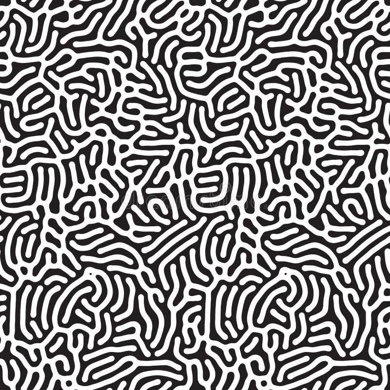 Sömlös svartvit organisk rundad linje Maze Coral Pattern för vektor stock illustrationer