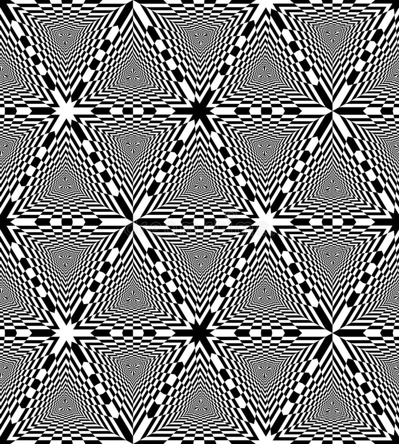 Sömlös svartvit schackbrädetriangelmodell geometrisk abstrakt bakgrund Optisk illusion av perspektivet stock illustrationer Sömlös svartvit schackbrädetriangelmodell geometrisk abstrakt bakgrund Optisk illusion av perspektivet stock illustrationer