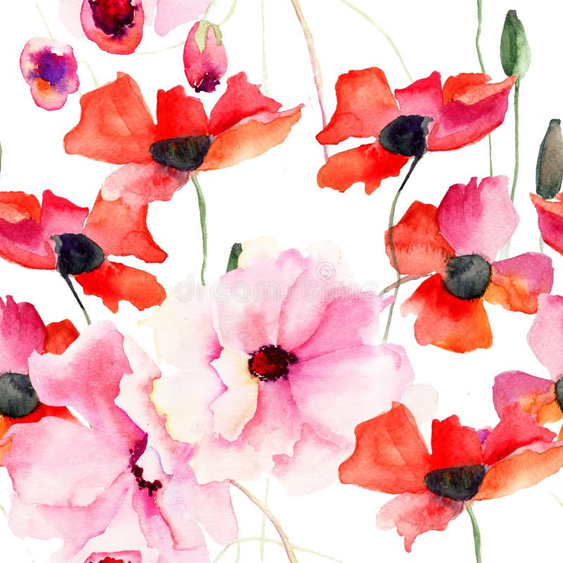Sömlös tapet med färgrika rosa blommor stock illustrationer Sömlös tapet med färgrika rosa blommor stock illustrationer