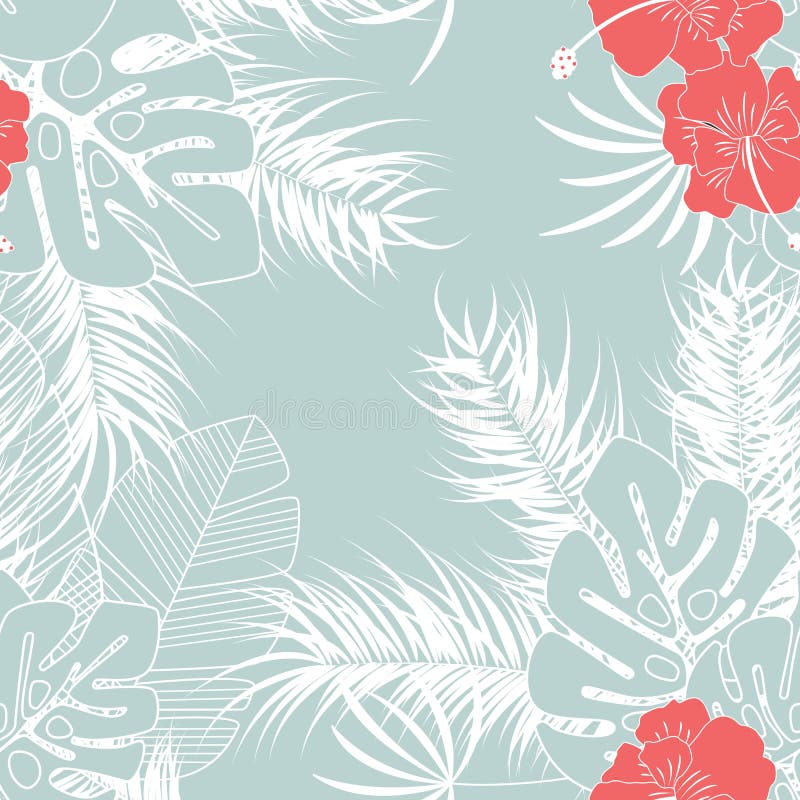 Sömlös tropisk modell för sommar med monsterapalmblad och blommor royaltyfri illustrationer Sömlös tropisk modell för sommar med monsterapalmblad och blommor royaltyfri illustrationer