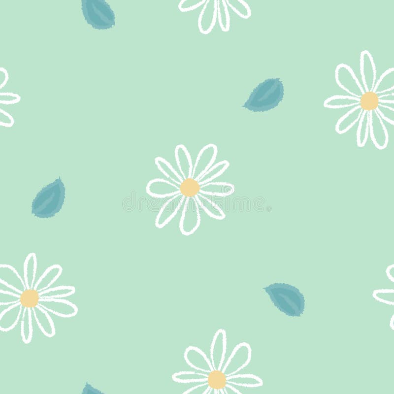 Sömlös träpenna, kräftdockans handritning grunge konsblomma med bladrepetitionsmönster i grön bakgrund stock illustrationer Sömlös träpenna, kräftdockans handritning grunge konsblomma med bladrepetitionsmönster i grön bakgrund stock illustrationer