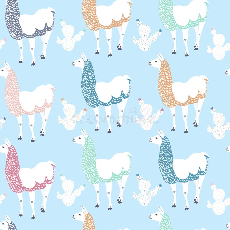 Sömlös ungemodell med den roliga laman och kakturs Gulligt alpacatecknad filmtecken för garneringbarnkammare, bekläda för ungar stock illustrationer Sömlös ungemodell med den roliga laman och kakturs Gulligt alpacatecknad filmtecken för garneringbarnkammare, bekläda för ungar stock illustrationer