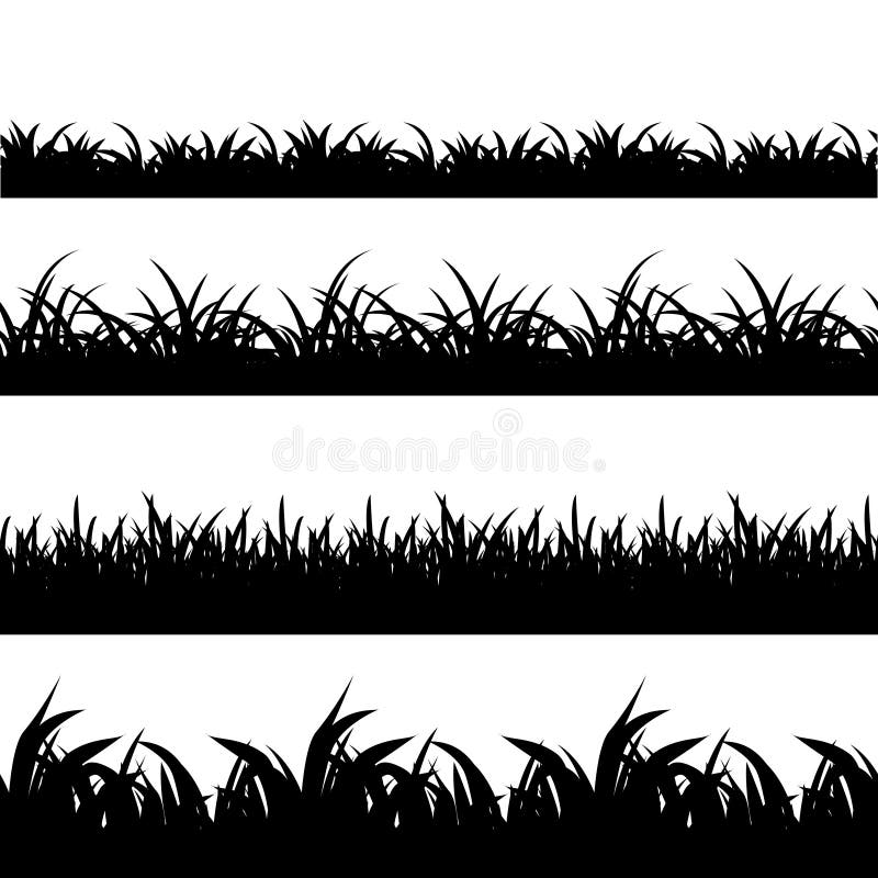 Sömlös uppsättning för vektor för grässvartkontur vektor illustrationer Sömlös uppsättning för vektor för grässvartkontur vektor illustrationer