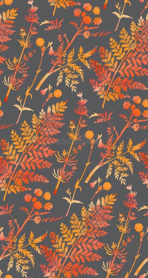 Sömlös vektormodell av vattenfärgörter och blommor vektor illustrationer Sömlös vektormodell av vattenfärgörter och blommor vektor illustrationer