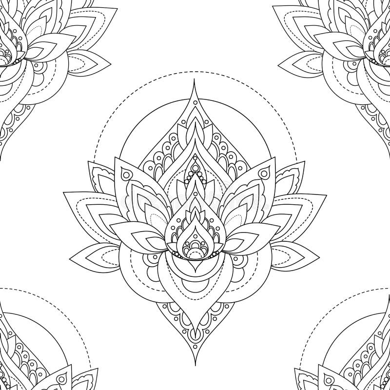Sömlös vektortappningmodell med abstrakta lotusblommaillustrationer vektor illustrationer