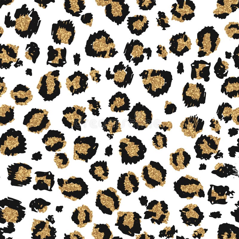 Sömlösa leopardmönster med guldglitterdesign stock illustrationer