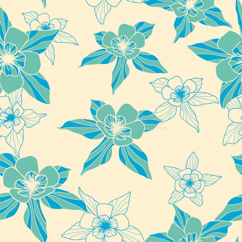 Sömlöst flormönster. vågrät design. pastellblå färg stock illustrationer