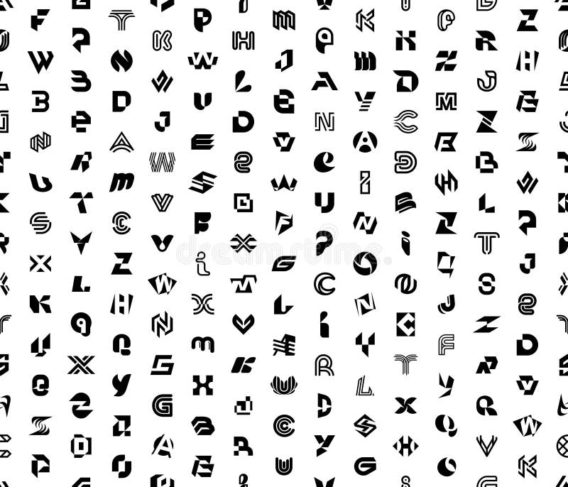 Sömlöst mönster med Abstract-logotyper med bokstäver royaltyfri illustrationer Sömlöst mönster med Abstract-logotyper med bokstäver royaltyfri illustrationer