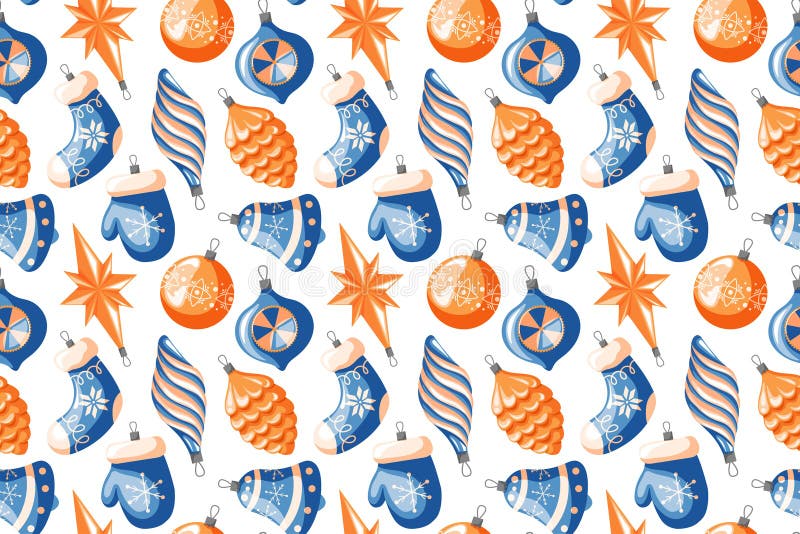 Sömlöst mönster med julgransdekorationer i form ulltapp med stjärna. Helgsemesterornamet i årskartong på royaltyfri illustrationer