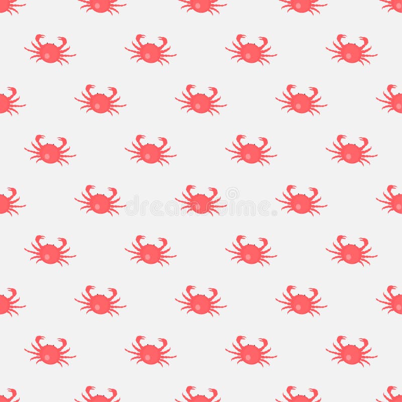 Sömlöst mönster med röda krabbor på vit bakgrund