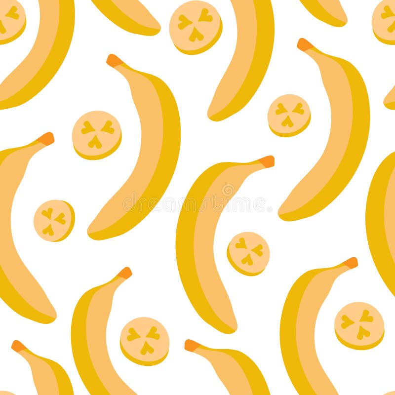 Sömlöst vektormönster med banan- och banansegment För emballage, textil, bakgrund, vykort och affischer royaltyfri illustrationer Sömlöst vektormönster med banan- och banansegment För emballage, textil, bakgrund, vykort och affischer royaltyfri illustrationer