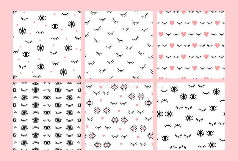 Sömlöst ögonfransmönster. skriva ut med abstrakta snedstreck öppna och blända. bakgrund med flickmakeup lash. hand vektor illustrationer