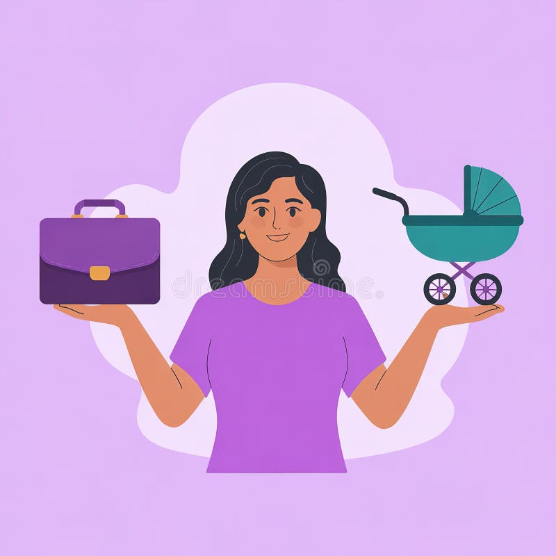 Sömmande kvinnlig barnvagn och lila gemener på bakgrunden till lavender stock illustrationer