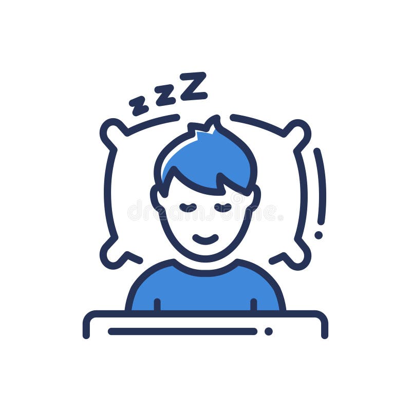 Sleep - modern vector single line icon. An image of a person having a dreamful slumber in bed on a pillow with some sleeping sound. Representation of rest, relaxation, restoration of energy. Sleep - modern vector single line icon. An image of a person having a dreamful slumber in bed on a pillow with some sleeping sound. Representation of rest, relaxation, restoration of energy