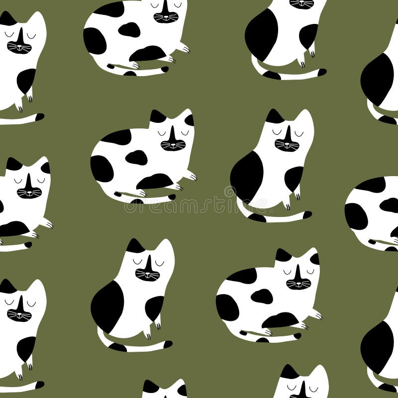 Sömnlösa, svarta och vita katter. sömlösa felfria tecken. stock illustrationer