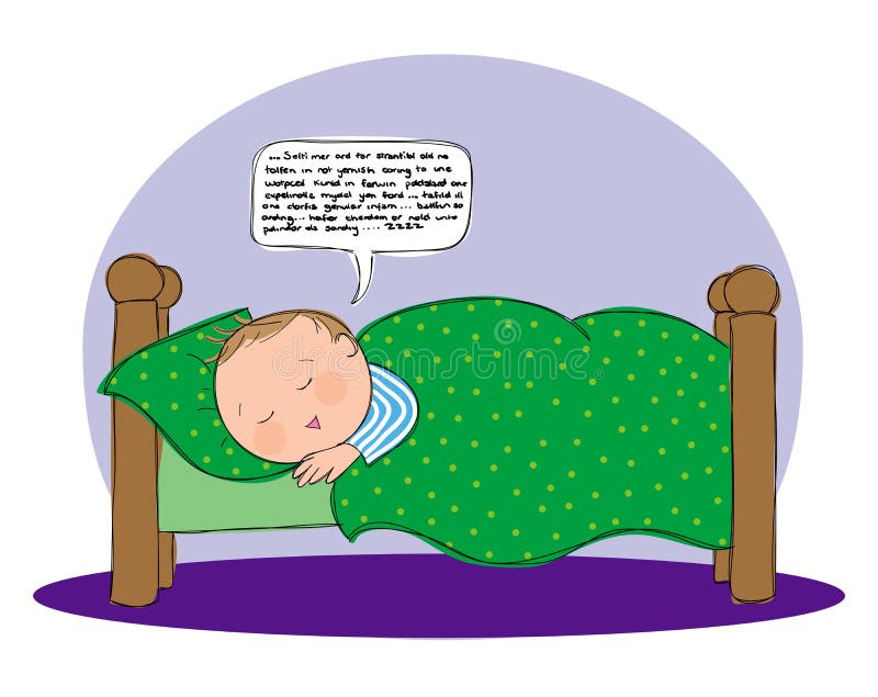 Hand drawn picture of boy lying in bed talking in his sleep. Illustrated in a loose style. Vector eps available. Hand drawn picture of boy lying in bed talking in his sleep. Illustrated in a loose style. Vector eps available.