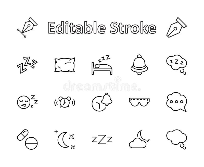 Sleep Vector Line Icons Set. Contains such Icons as Alarm Clock, Bed, Insomnia, Pillow, Sleeping Pills, Bell, Glasses for sleep, Bubble and more. Editable Stroke. 32x32 Pixel Perfect. Sleep Vector Line Icons Set. Contains such Icons as Alarm Clock, Bed, Insomnia, Pillow, Sleeping Pills, Bell, Glasses for sleep, Bubble and more. Editable Stroke. 32x32 Pixel Perfect.